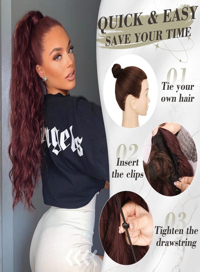 بارسدار وصلات شعر ذيل حصان من بارسدار باللون الأحمر النحاسي - وصلات شعر ذيل حصان برباط بطول 26 بوصة للنساء - وصلات شعر ذيل حصان صناعية طويلة مجعدة ومموجة بمشابك - أحمر نحاسي - Image 5